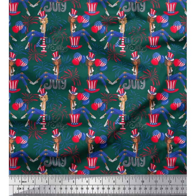 Soimoi Moss Georgette Fabric Women,Balloon & Firecrackers Party Print Fabric by The Yard 42 Inch Wide