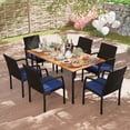 thumbnail image 1 of Costway 7PCS Patio Rattan Dining Chair Table Set W/ Cushion Umbrella Hole Navy, 1 of 10
