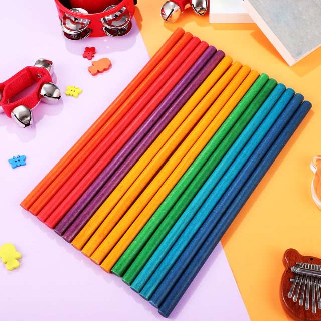 OUNONA 16Pcs Rhythm Sticks for Kids in Yellow Red Purple Green for Percussion Set