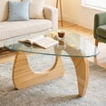thumbnail image 1 of ClinQ 31.5" Coffee Table for Living Room, Mid Century Modern Center Table with Clear Glass Top and Cherry Wood Base, Transparent/Cherry, 1 of 6