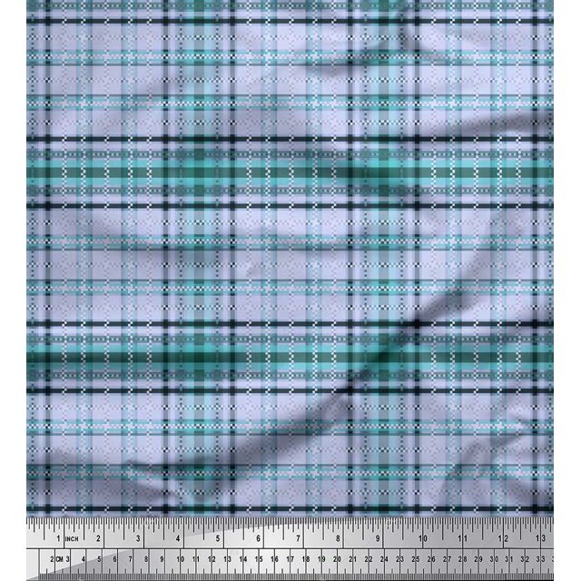 Soimoi Cotton Voile Fabric Window Pane Check Decor Fabric Printed Yard 42 Inch Wide