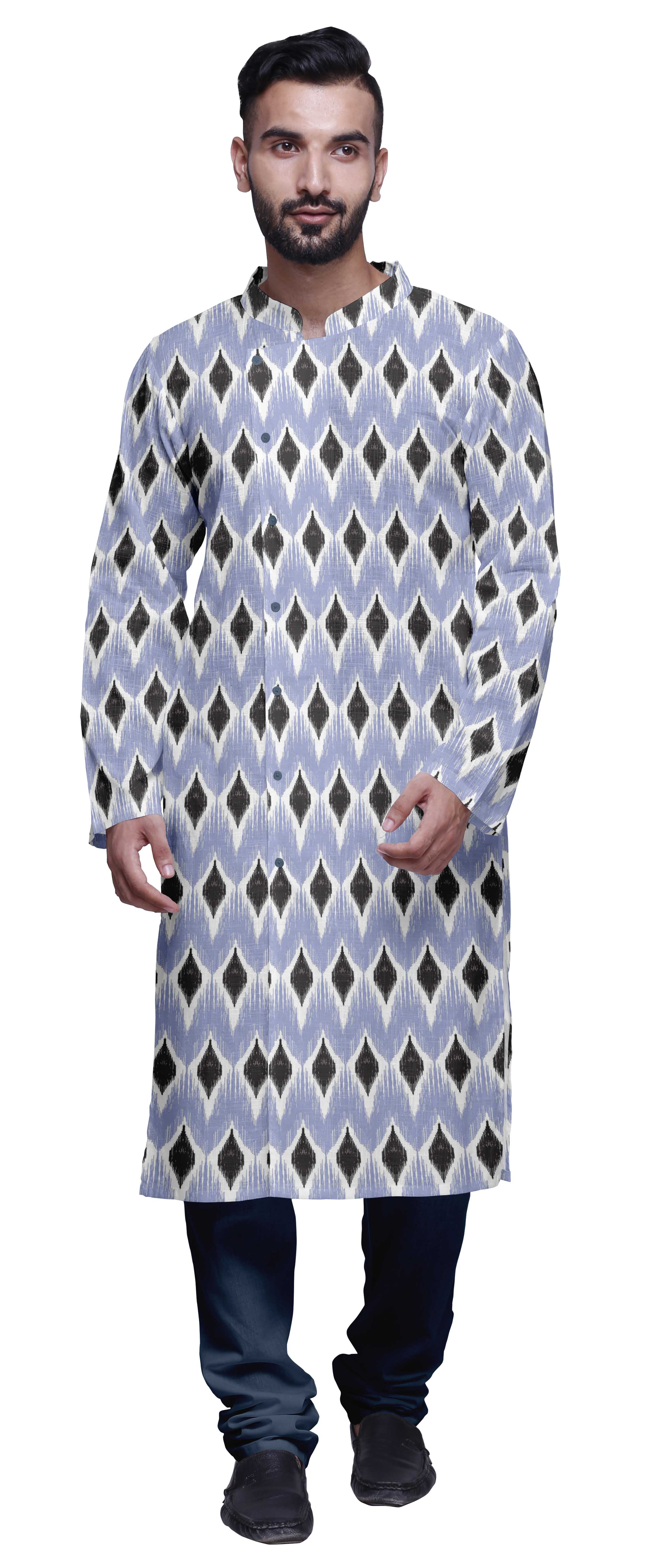 Atasi Kurta-Pyjama Long en Coton Imprimé pour Hommes, Kurta-Pyjama Décontracté de Designer, Vêtements