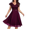 thumbnail image 1 of Meichang Robes d'Été en Dentelle pour Femmes Tendance à Volants Manches Courtes Coupe Trapèze Robe Évasée Swing Ourlet en Chiffon Fluide Robes Midi Vintage Col en V Invitée de Mariage Robe de Cocktail pour Fête, 1 of 5