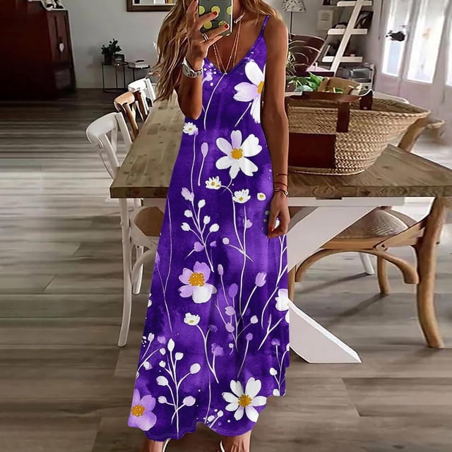 Ovzne Robes Grande Taille pour Femmes Rondes Robe pour Femme Robes d'Été pour Femmes Robe Imprimée Sans Manches Col Rond Robe Décontractée Robes Grande Taille Robe Imprimée Liquidation