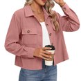 thumbnail image 2 of Timegard Button down Shirts for Women Cropped Long Sleeve Jackets Fall Solid Color Casual Loose Tops, 2 of 8