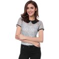 thumbnail image 1 of INSPIRE CHIC Women's See Through Contrast Color Collar Lace Top Blouse, 1 of 7