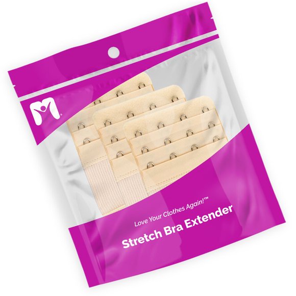 More of Me to Love Stretch Elastic Bra Extender, 4-Hook, Beige (3-Pack)