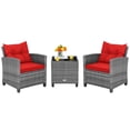 thumbnail image 1 of Costway Ensemble Bistro de 3 Pcs en Rotin pour Patio Canapés Coussinés Table d'Appoint Accoudoirs Rouge, 1 of 9