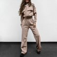 thumbnail image 2 of Fgnfyis Womens Tracksuits Set Womens Cargo Pant Two Piece Outfit Drawstring Full Zip Cropped Work Jacket and Drawstring Long Pant Sets Casual Pocket Solid Color Sweatsuit Trousers Sets Khaki S, 2 of 6