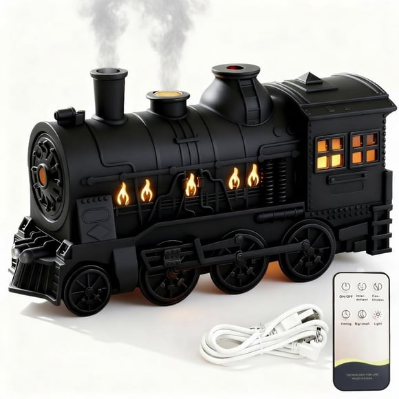 OYPGUE Train Diffuser, 300ml Vintage Steam Train Essential Oil Diffuser, 2 Colour LED Dual Mist Modes Christmas Train Air Diffuser Aromatherapy Humidifier with Remote Control, 2/8 Hours Auto Shut-Off