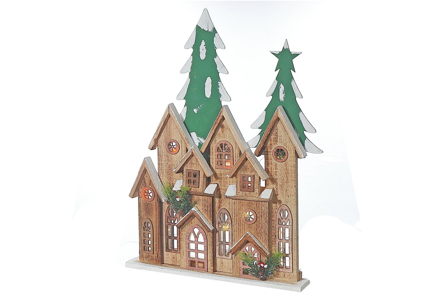 Maison Led En Bois Marron Avec Arbre 21,89"