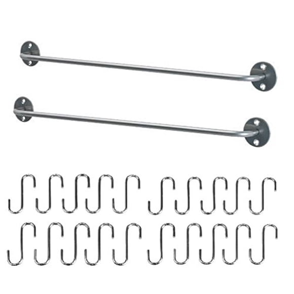 Ikea Ensemble d'Organisateurs de Cuisine en Acier, 2 Rails et 20 Crochets, Argent