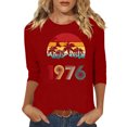 thumbnail image 3 of Uootdi Hauts pour Femmes Manches 3/4 Col Rond Imprimé Palmier Coucher de Soleil 1976 Coupe Décontractée Rétro Plage Vacances T-Shirts Cadeau, 3 of 4