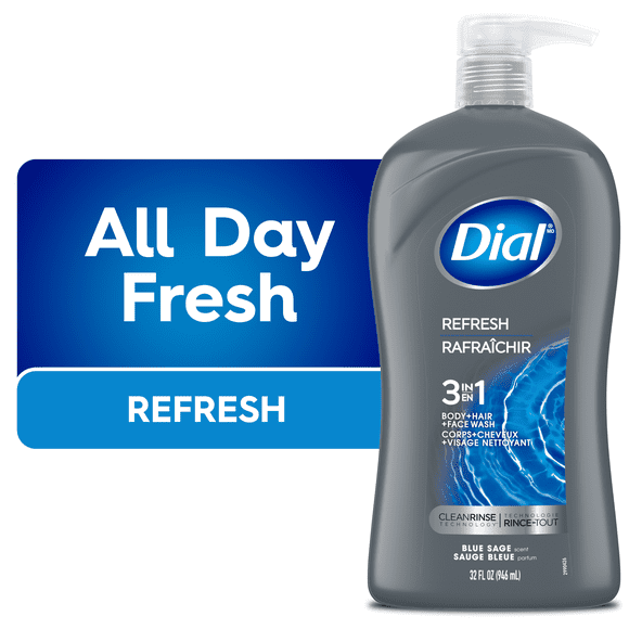 Dial Men 3in1, Body, Wash, Hair Wash, Face Wash, Blue Sage Scent, 473ml, Dermatologist Tested, Free from Silicones, Parabens, Phthalates