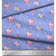 thumbnail image 2 of Soimoi Blue Poly Georgette Fabric Pink Flower & Check Printed Craft Fabric by The Yard 42 Inch Wide, 2 of 5
