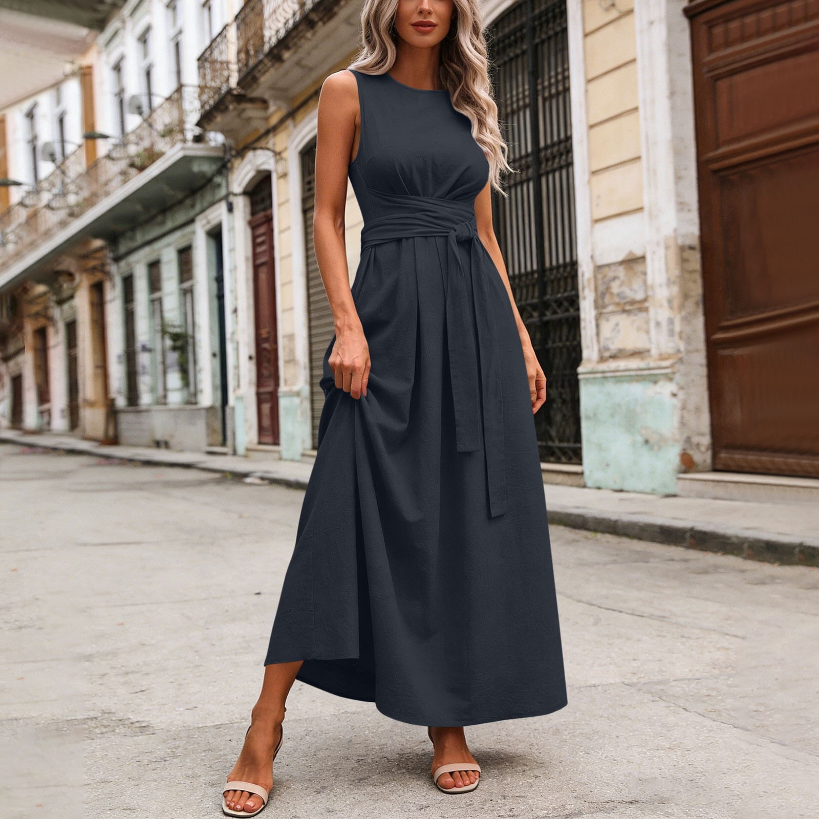 beach pullover dress Casual Dresses Elvqul Womens Pullover Dresses Vacation Mini Dress Round Neck Summer Casual Colour:Azure Stripe & OTHER STORIES & pump Formal dress inspired style