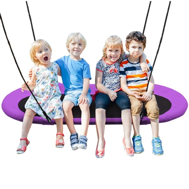 Gymax 60'' Saucer Tree Swing Surf Outdoor Adjustable Kids Giant Oval Platform Swing Set Purple
