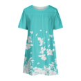 thumbnail image 3 of QJUHUNG Midi pour Femmes Été Décontracté Ample Bohème à Imprimé Floral Col Ras du Cou Manches Courtes Longueur Genou Robe Froncée avec Poches, 3 of 7