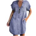 thumbnail image 2 of Gspmoly Robes pour Femmes Grande Taille, Robe Mi-Mollet Ample à Manches Courtes Unie avec Fermeture Éclair pour Femmes, Offres de Robes de Cocktail, 2 of 7