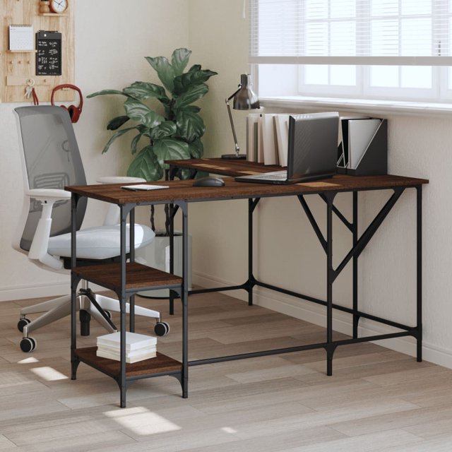 vidaXL Desk Brown Oak 139x139x75 cm Engineered Wood