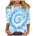 thumbnail image 2 of RXIRUCGD T-shirt Mode Imprimé Col Rond Manches 3/4 pour Femme, Bleu Ciel, Taille: 2TG, 2 of 5