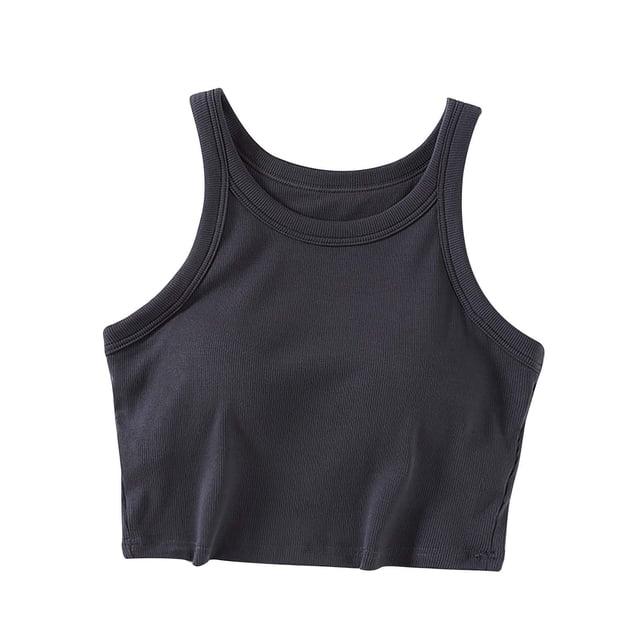 Timegard Camisoles pour Femmes Côtelées d'Été à Col Rond Sans Manches Confortables Courtes avec Soutien-Gorge Intégré