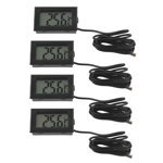 4X New Digital LCD Thermometer Temperature Gauge Probe Sensor -50°C TO +110°C Range,4x Digital Thermometer 4x Embedded hole,Silver