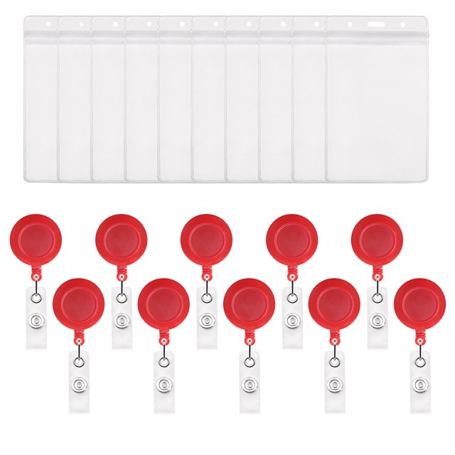 MUKA 50 Pack Solid Color Retracting Badge Reel with Vertical Style Clear ID Card Holders Sets
