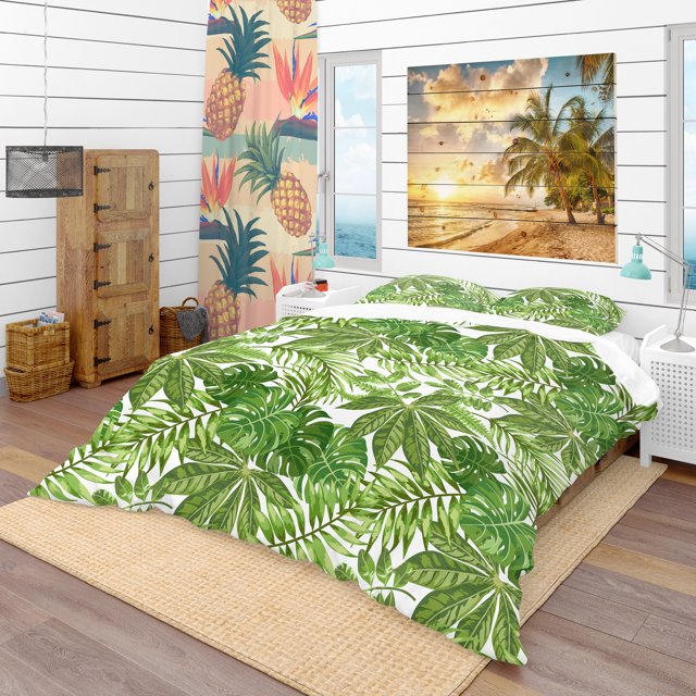 Designart Ensemble de Literie Tropicale 'Exotic Pattern with Tropical Leaves' - Housse de Couette et Shams