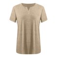 thumbnail image 4 of Birdeem Women Fashion Solid Color V-Neck Button T-Shirt Tops Short Sleeve Loose Blouse, 4 of 4