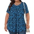 thumbnail image 4 of DDAPJ pyju Hauts Grande Taille pour Femmes Manches Courtes Col Ras du Cou Chemises Plissées Boho Imprimé Floral Tunique Décontractée d'Été Blouse Ventes à Durée Limitée Bleu Foncé TG, 4 of 9