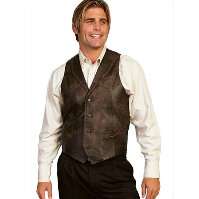 Scully 206-161-L Men Leather Lapel Vest - Brown Buff- Large