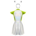 thumbnail image 4 of LiiYii Ensemble de Costume d'Alien de l'Espace pour Femmes, Robe Mini Évasée Trapèze à Manches Cap, avec Cheveux, Argent Vert, P, 4 of 8