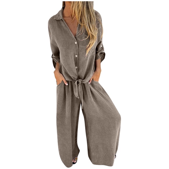 fheaev Two Piece Sets for Women Fall Outfits Long Sleeve Top Wide Leg Pant Tracksuits for Vacation Travel Outfits Womens Casual Loungewear Two Pcs Matching Set