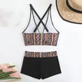 thumbnail image 4 of Maillot de Bain Deux Pièces pour Femmes, Tankini Sans Manches à Col en V avec Coussinet de Poitrine Intégré, Mélange Polyester-Spandex Imprimé, Longueur Régulière, Maillot de Bain de Plage Conservateur, 4 of 6