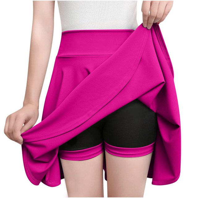 LNGOOR Jupe Patineuse Mini Plissée Extensible Décontractée pour Femmes avec Shorts Basique Polyvalente Taille Haute