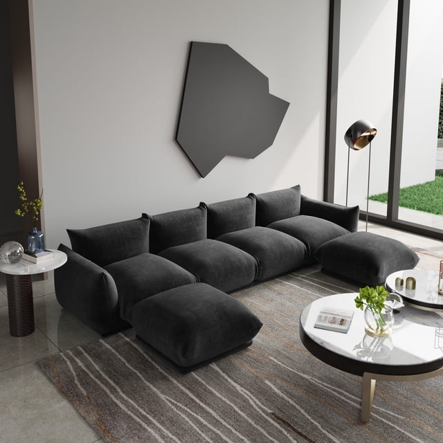 The Magic Home Convertible Modular L-Shaped Chenille Sectional Sofa Sofas, Black