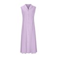 thumbnail image 4 of Amzcrzy Robes pour Femmes Couleur Unie Sans Manches Robes de Printemps Col en V à Boutons Robe d'Été Confortable Robe en Coton et Lin Tendance Col Rabattu Robes Maxi, 4 of 6