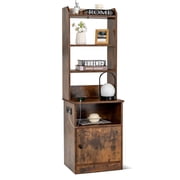 Gymax Nightstand Bedside End Side Table Bookshelf w/ Charging Station Rustic Brown
