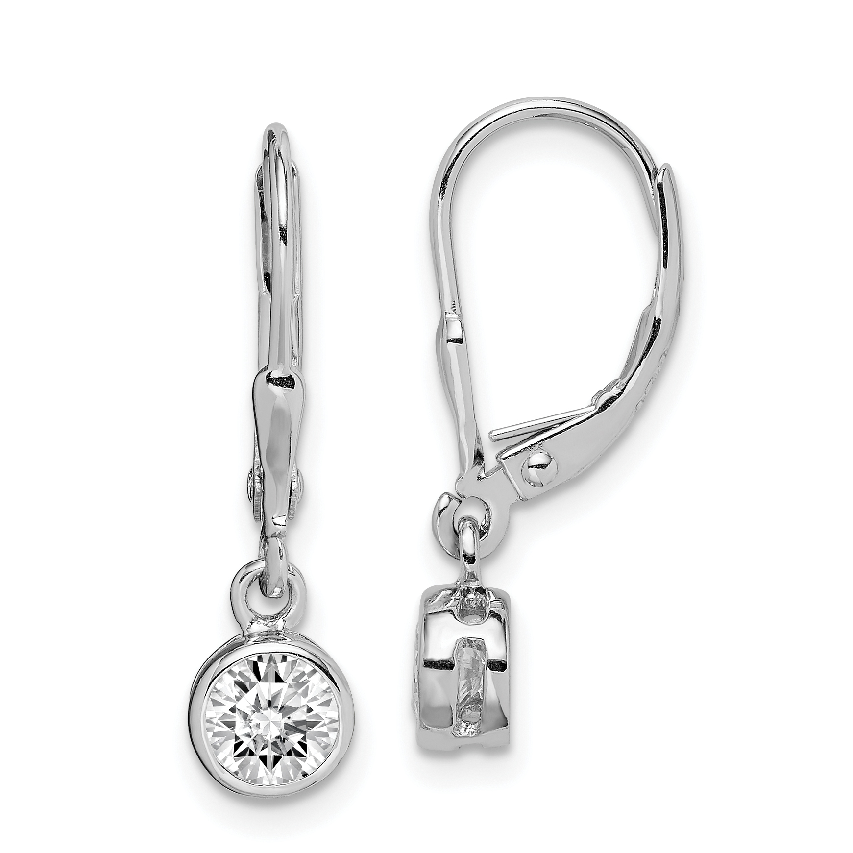 925 Sterling Silver Round 5mm Cubic Zirconia Cz Leverback Earrings Drop Dangle