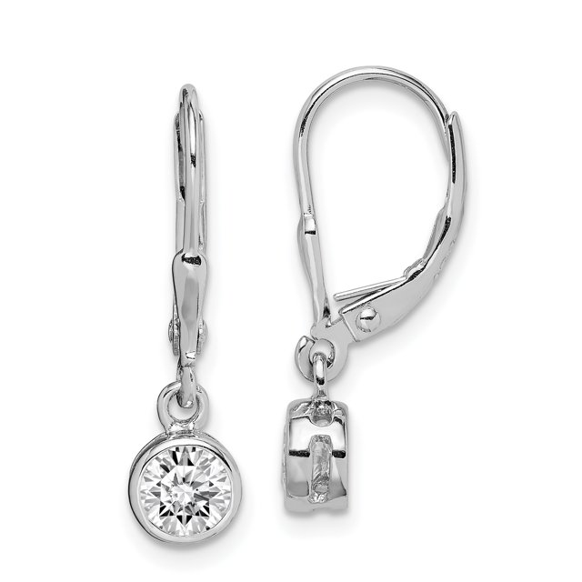 925 Sterling Silver Round 5mm Cubic Zirconia Cz Leverback Earrings Drop Dangle