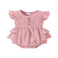 thumbnail image 1 of Baby Girls Fly Sleeve Romper Fashion Solid Color Button  Neck Ruffle Triangle Jumpsuits, 1 of 7