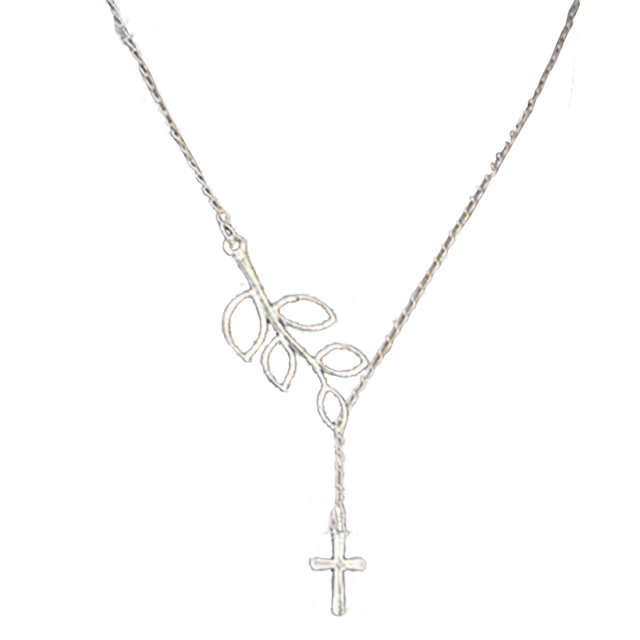 mmirethe Collier Pendentif Feuilles&Croix pour Femmes Chaîne Ras du Cou Collier en Alliage