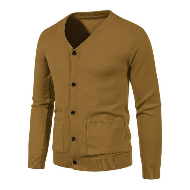 Mens Cardigan Coats Long Sleeve Winter Fall Button Solid V Neck Slim Fit Warm Sweater Casual Cardigans Tops