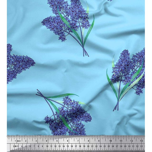 Soimoi Rayon Fabric Lavender Flower Print Fabric by the Yard 42 Inch Wide