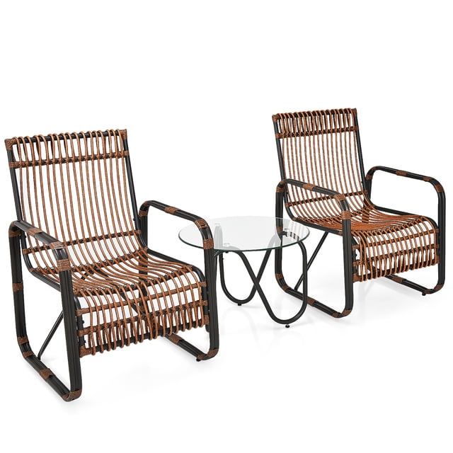 Costway Ensemble de Mobilier de Terrasse en Rotin 3 Pcs Canapé de Conversation Table Basse Jardin