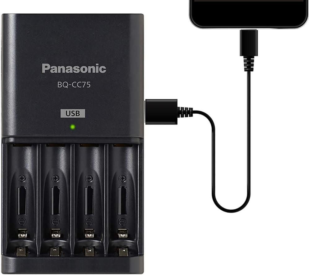 Panasonic Eneloop Advanced Battery Charger with USB Charging Port and 4AAA eneloop pro High Capacity Rechargeable Batteries