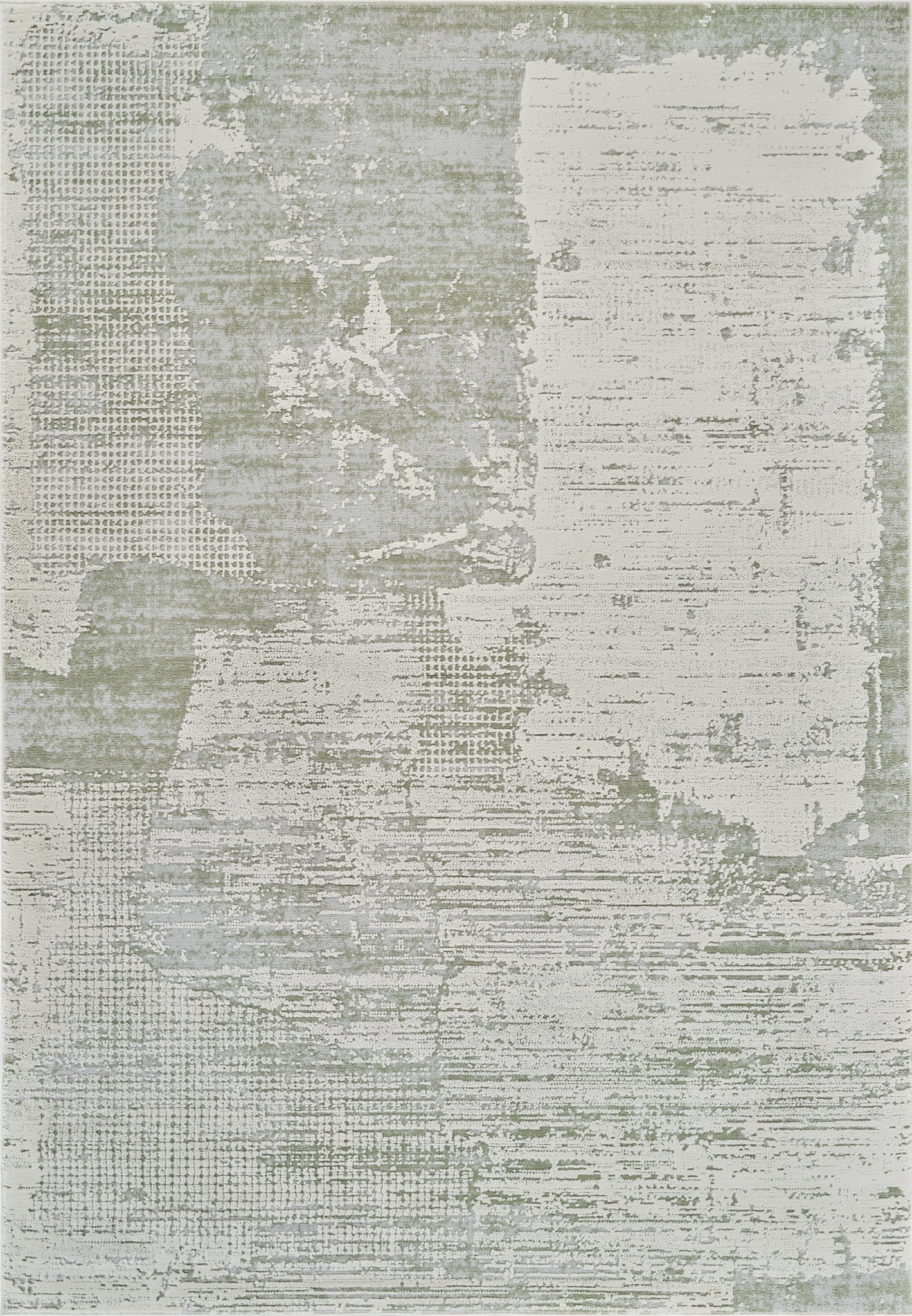 Tapis d'interieur abstrait Rug Branch Nomad, vert beige, moderne - Salon, chambre, salle a manger et cuisine
