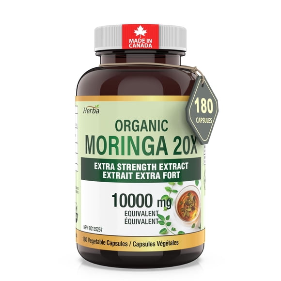 Herba 10,000MG Organic Moringa Capsules – 180 Count | Ultra Potent - 20:1 Extract | Made in Canada