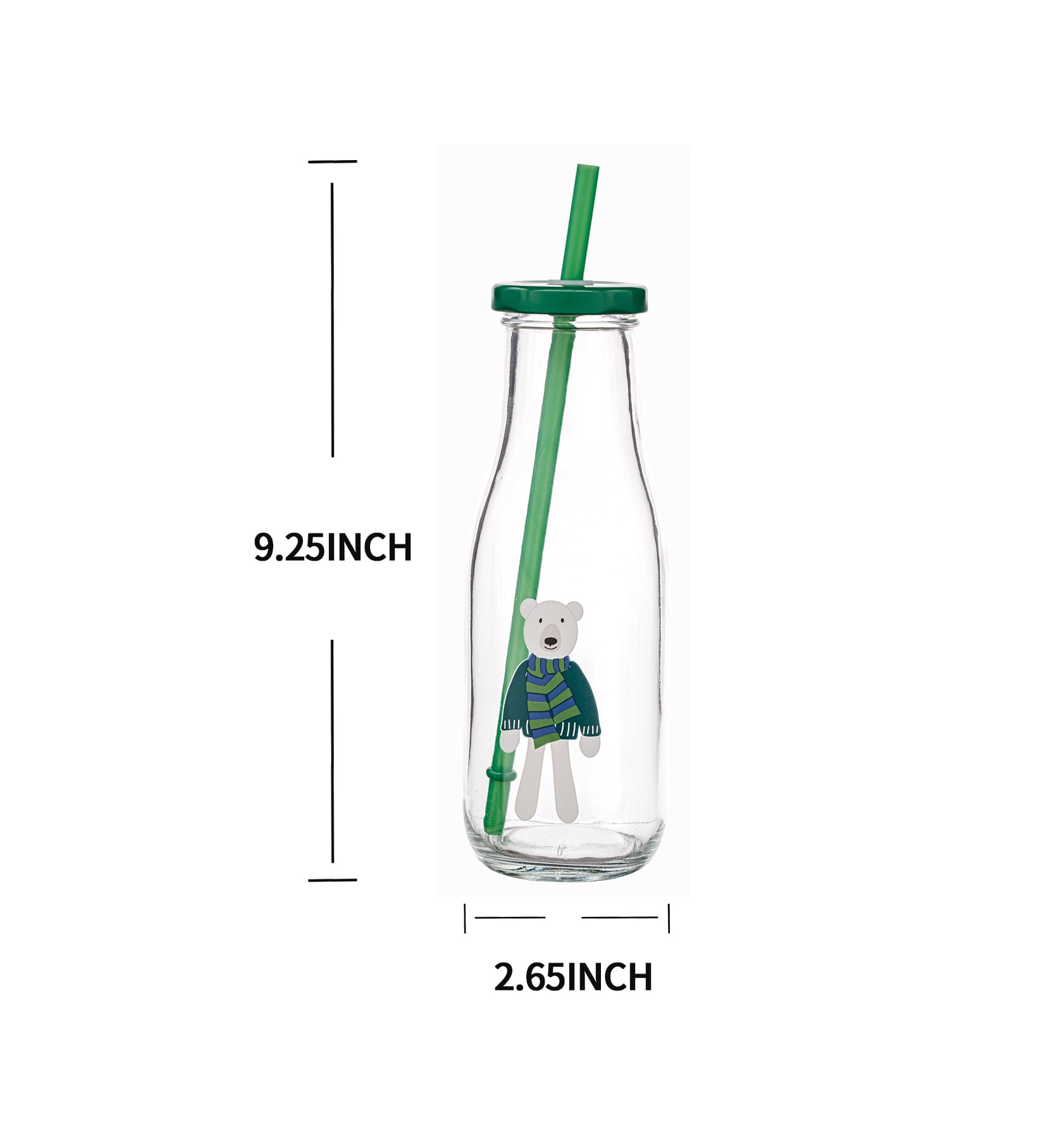 Holiday Time Bouteille de lait en verre Bear avec paille 14oz